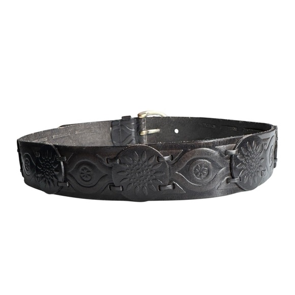Fossil Genuine Leather Belt, Dark Brown Tooled Floral, Size S